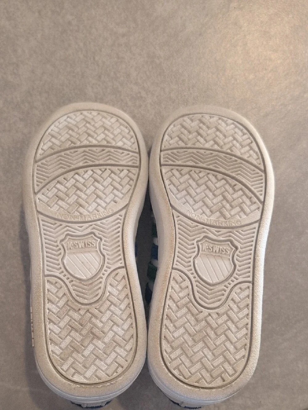 KSWISS Kids White Sneakers with Blue & Green Stripe Accents
